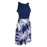 Maxbell Women's Floral Sleeveless Off-Shoulder Party Prom Swing Dress Blue White M
