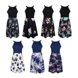 Maxbell Women's Floral Sleeveless Off-Shoulder Party Prom Swing Dress Blue White M