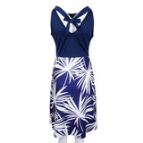 Maxbell Women's Floral Sleeveless Off-Shoulder Party Prom Swing Dress Blue White M