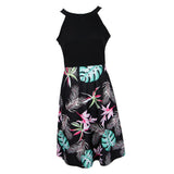 Maxbell Women's Floral Sleeveless Off-Shoulder Party Prom Swing Dress Pink Green M