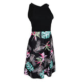 Maxbell Women's Floral Sleeveless Off-Shoulder Party Prom Swing Dress Pink Green M