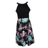 Women's Floral Sleeveless Off-Shoulder Party Prom Swing Dress Pink Green L