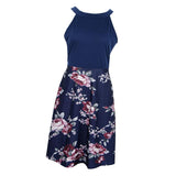 Maxbell Women's Floral Sleeveless Off-Shoulder Party Prom Swing Dress Navy Blue M
