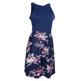 Maxbell Women's Floral Sleeveless Off-Shoulder Party Prom Swing Dress Navy Blue M