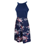 Maxbell Women's Floral Sleeveless Off-Shoulder Party Prom Swing Dress Navy Blue M