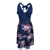 Maxbell Women's Floral Sleeveless Off-Shoulder Party Prom Swing Dress Navy Blue M