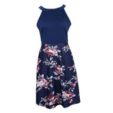 Maxbell Women's Floral Sleeveless Off-Shoulder Party Prom Swing Dress Navy Blue M