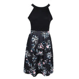 Women's Floral Sleeveless Off-Shoulder Party Prom Swing Dress Black L