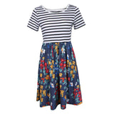 Maxbell Women's Striped Floral Print Short Sleeve Knee Length Dress with Pockets M 1#