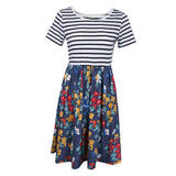 Maxbell Women's Striped Floral Print Short Sleeve Knee Length Dress with Pockets M 1#