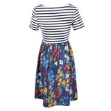 Maxbell Women's Striped Floral Print Short Sleeve Knee Length Dress with Pockets M 1#