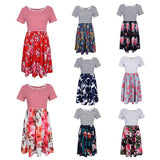 Maxbell Women's Striped Floral Print Short Sleeve Knee Length Dress with Pockets M 1#