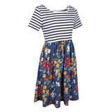 Maxbell Women's Striped Floral Print Short Sleeve Knee Length Dress with Pockets M 1#