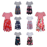 Maxbell Women's Striped Floral Print Short Sleeve Knee Length Dress with Pockets M 1#