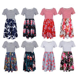 Maxbell Women's Striped Floral Print Short Sleeve Knee Length Dress with Pockets M 1#
