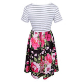 Maxbell Women's Striped Floral Print Short Sleeve Knee Length Dress with Pockets M 3#