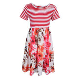 Maxbell Women's Striped Floral Print Short Sleeve Knee Length Dress with Pockets M 4#