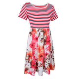 Maxbell Women's Striped Floral Print Short Sleeve Knee Length Dress with Pockets M 4#