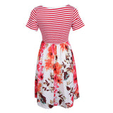 Maxbell Women's Striped Floral Print Short Sleeve Knee Length Dress with Pockets M 4#