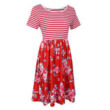 Maxbell Women's Striped Floral Print Short Sleeve Knee Length Dress with Pockets M 6#