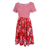 Maxbell Women's Striped Floral Print Short Sleeve Knee Length Dress with Pockets M 6#
