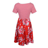 Maxbell Women's Striped Floral Print Short Sleeve Knee Length Dress with Pockets M 6#