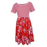 Maxbell Women's Striped Floral Print Short Sleeve Knee Length Dress with Pockets M 6#
