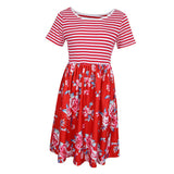 Maxbell Women's Striped Floral Print Short Sleeve Knee Length Dress with Pockets M 6#