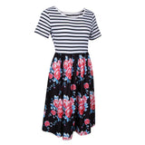 Maxbell Women's Striped Floral Print Short Sleeve Knee Length Dress with Pockets M 7#
