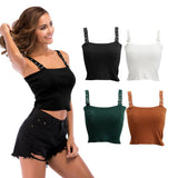 Maxbell Women Casual Basic Vest Off the Shoulder Knit Crop Tops Tank Camis Black M