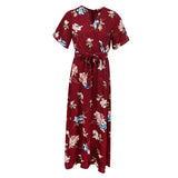 Maxbell Women Floral Split Long Dresses Beach Maxi Dress Tea Dress L Red