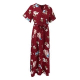 Maxbell Women Floral Split Long Dresses Beach Maxi Dress Tea Dress L Red