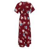 Maxbell Women Floral Split Long Dresses Beach Maxi Dress Tea Dress L Red