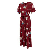 Maxbell Women Floral Split Long Dresses Beach Maxi Dress Tea Dress L Red
