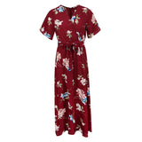 Maxbell Women Floral Split Long Dresses Beach Maxi Dress Tea Dress L Red