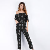 Maxbell Off the Shoulder Ruffled Chiffon Jumpsuit High Waisted Wide Leg Pants Romper S Black