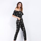 Maxbell Off the Shoulder Ruffled Chiffon Jumpsuit High Waisted Wide Leg Pants Romper S Black