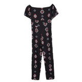 Maxbell Off the Shoulder Ruffled Chiffon Jumpsuit High Waisted Wide Leg Pants Romper L Black