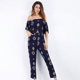 Maxbell Off the Shoulder Ruffled Chiffon Jumpsuit High Waisted Wide Leg Pants Romper S Blue