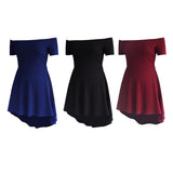 Maxbell Solid Off Shoulder Skater Dress High Low Dress Short Sleeves M Burgundy