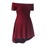 Maxbell Solid Off Shoulder Skater Dress High Low Dress Short Sleeves XL Burgundy