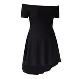 Maxbell Solid Off Shoulder Skater Dress High Low Dress Short Sleeves L Black