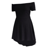 Maxbell Solid Off Shoulder Skater Dress High Low Dress Short Sleeves L Black