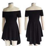 Maxbell Solid Off Shoulder Skater Dress High Low Dress Short Sleeves L Black