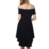 Maxbell Solid Off Shoulder Skater Dress High Low Dress Short Sleeves L Black