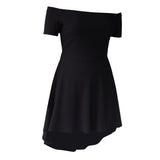 Maxbell Solid Off Shoulder Skater Dress High Low Dress Short Sleeves L Black
