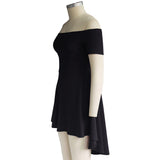 Maxbell Solid Off Shoulder Skater Dress High Low Dress Short Sleeves L Black