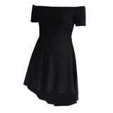 Maxbell Solid Off Shoulder Skater Dress High Low Dress Short Sleeves L Black