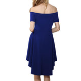 Maxbell Solid Off Shoulder Skater Dress High Low Dress Short Sleeves L Royal Blue