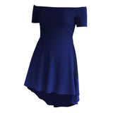 Maxbell Solid Off Shoulder Skater Dress High Low Dress Short Sleeves L Royal Blue